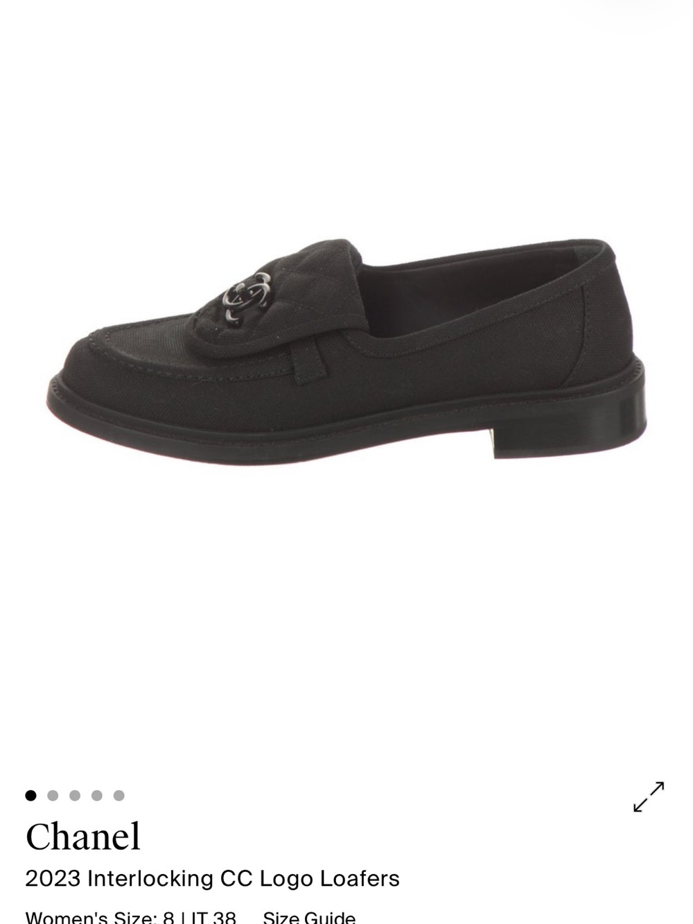 CHANEL Black Canvas CC Logo Penny Loafers